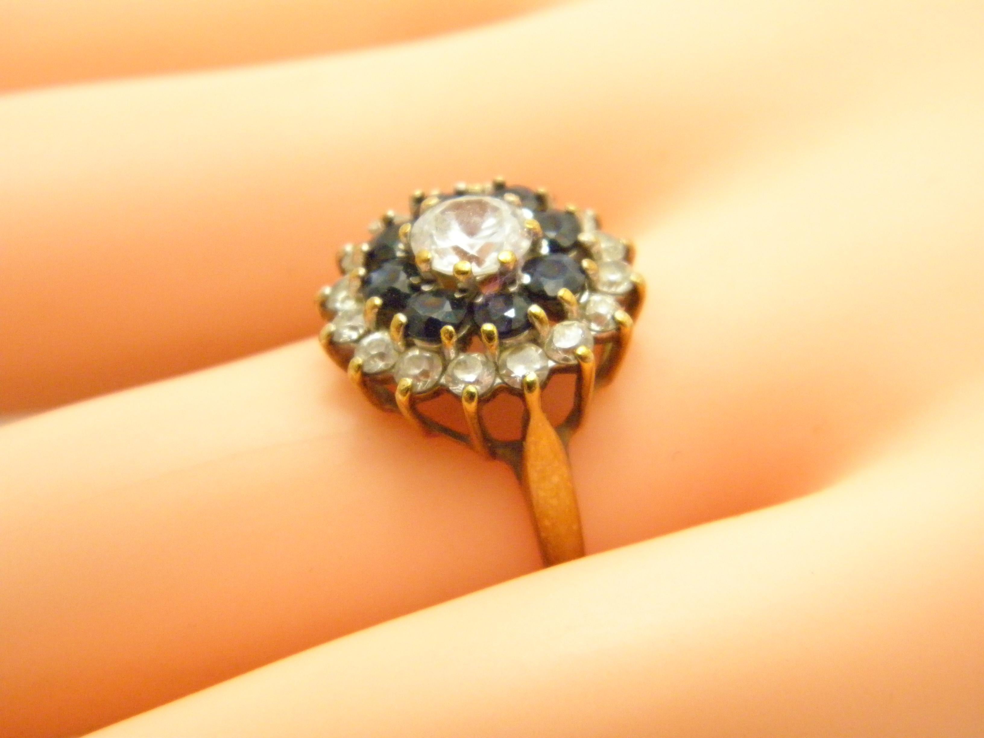 Vintage 9ct Gold Sapphire Diamond Paste Cluster Statement Ring Size M1/2 6.5 375 For Sale 2