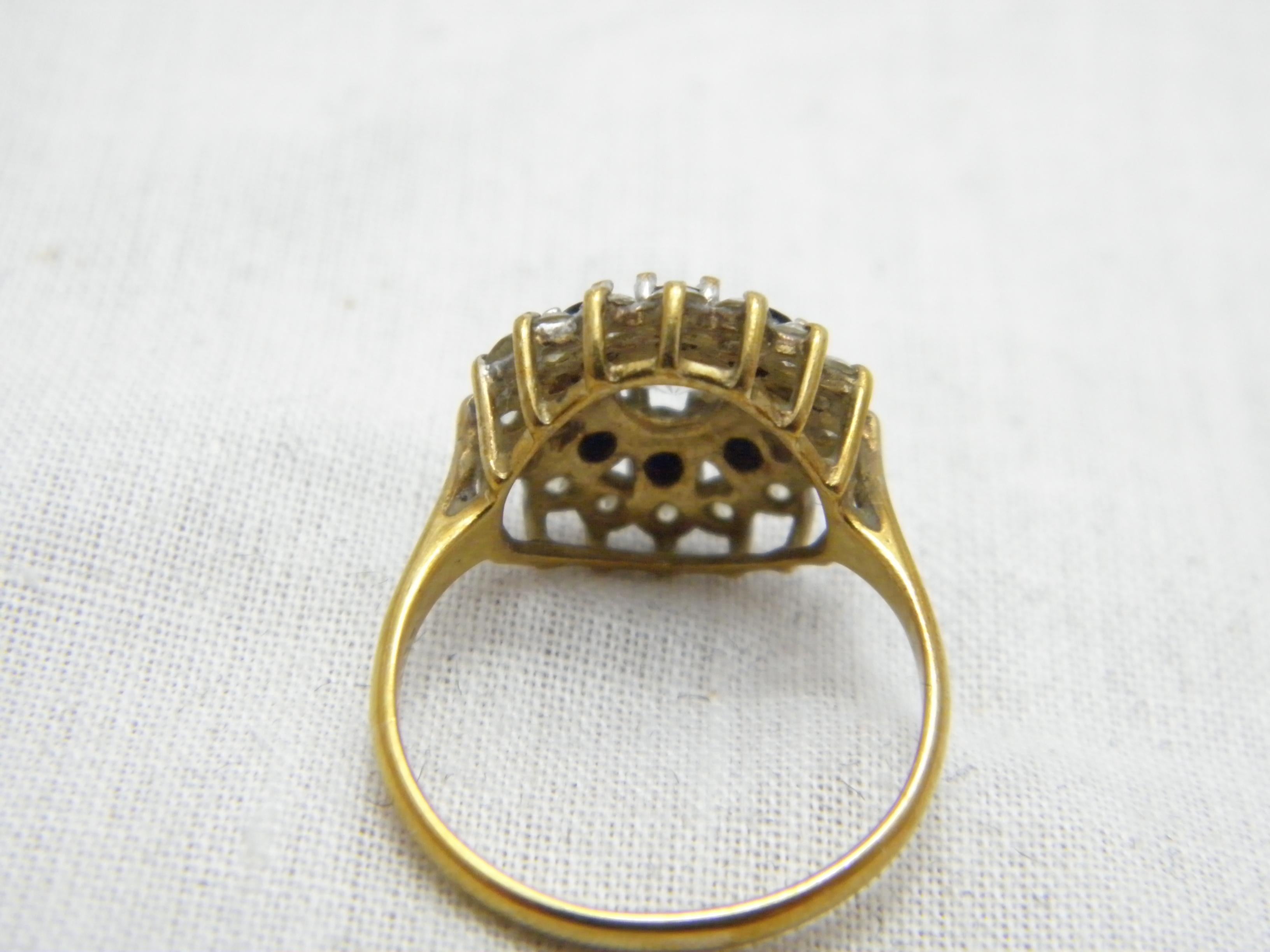 Art Deco Vintage 9ct Gold Sapphire Diamond Paste Cluster Statement Ring Size M1/2 6.5 375 For Sale