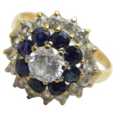 Vintage 9ct Gold Sapphire Diamond Paste Cluster Statement Ring Size M1/2 6.5 375