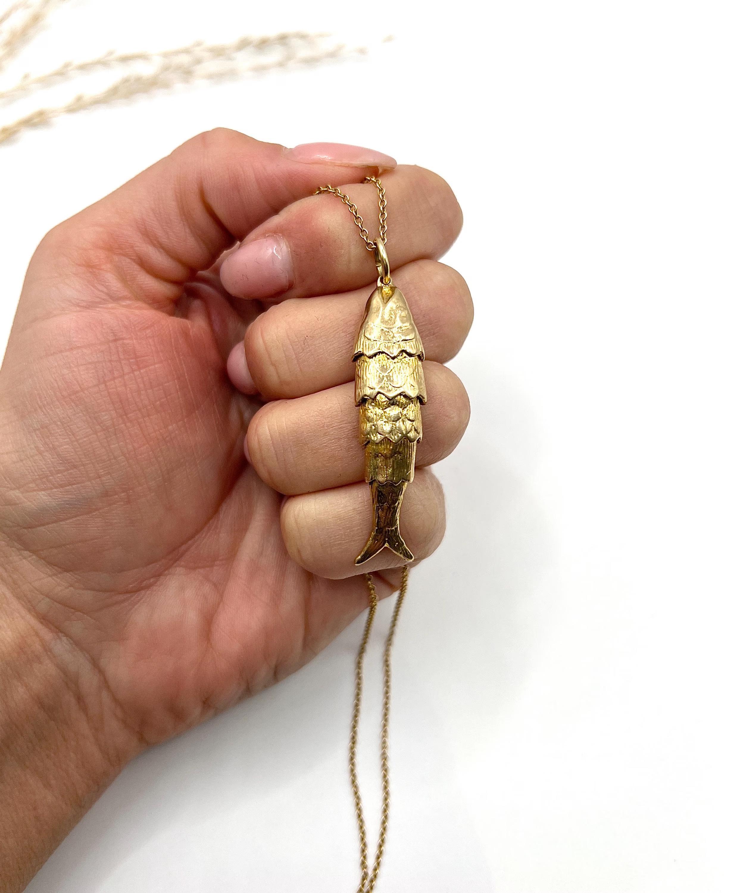 Vintage 9ct Gold gestempelt, 1970er Jahre artikuliert Lucky Fish Anhänger Charme im Angebot 6