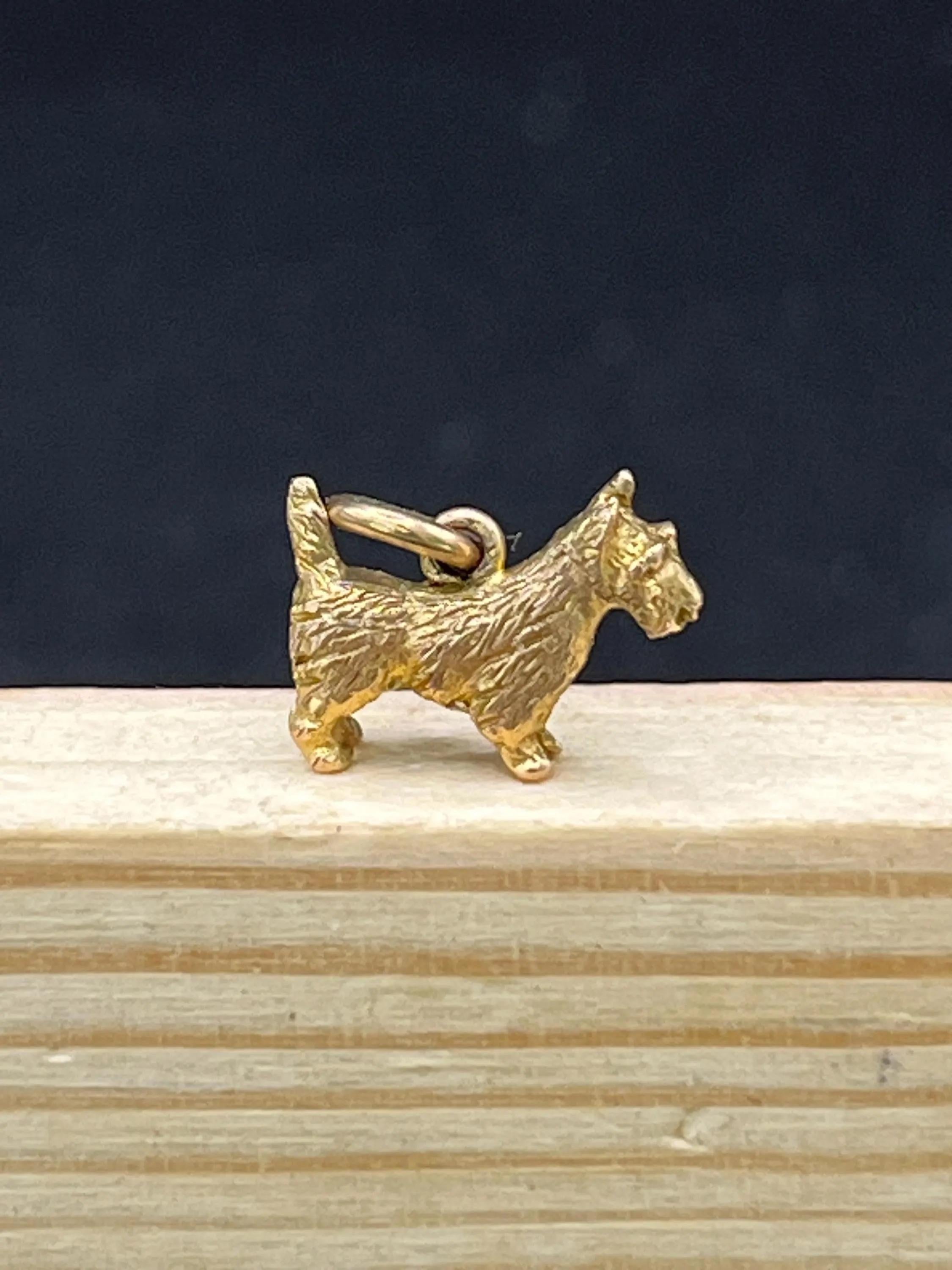 Vintage Hund Anhänger

9ct Gold gestempelt

*DIE KETTE WIRD SEPARAT VERKAUFT

Goldener Welpe mit Stammbaum
Dieser strukturierte Hundeanhänger aus 9 Karat Gold zeigt die ganze Persönlichkeit eines rauflustigen Terriers - aufmerksame Ohren, eine