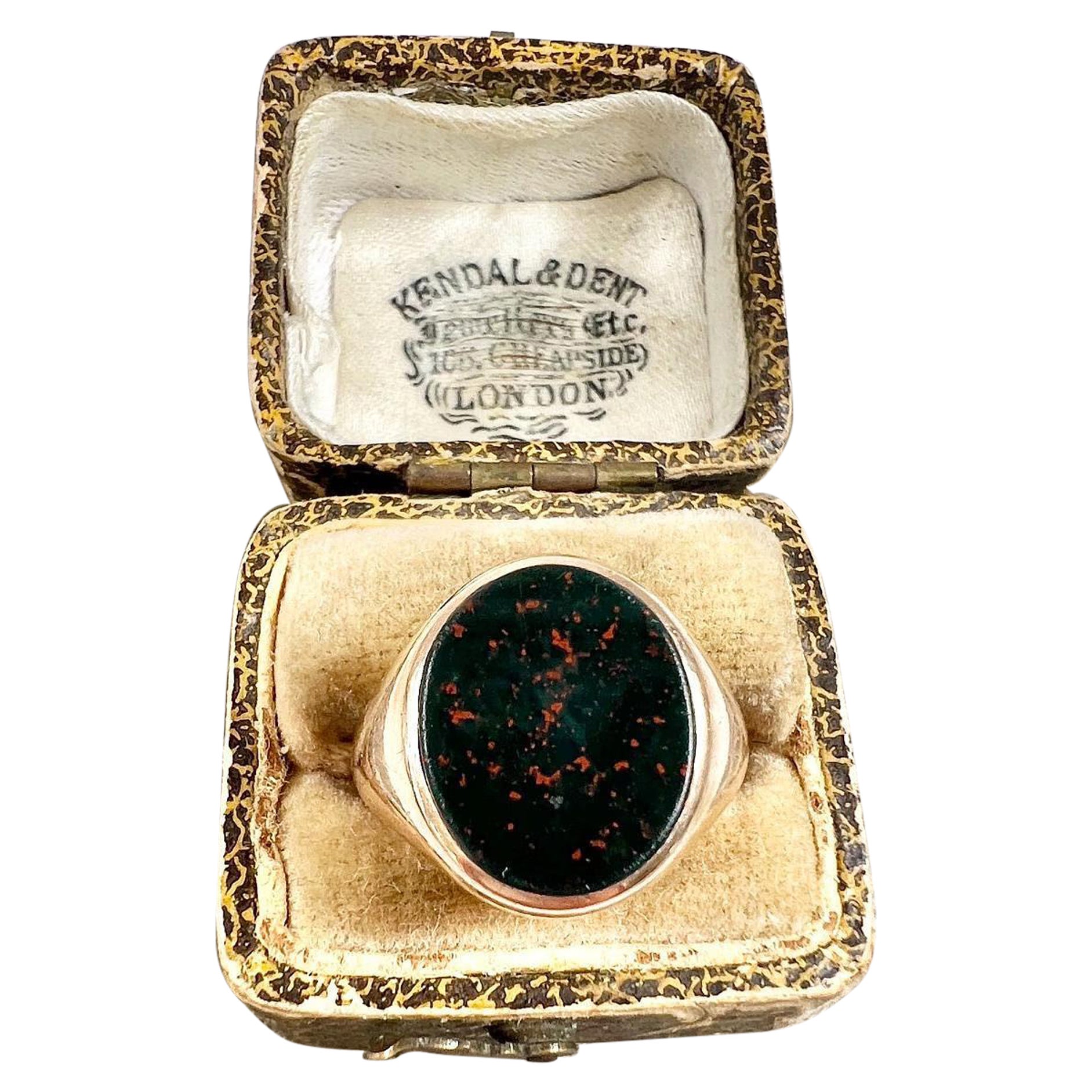 Vintage 9ct Gold Stamped, Oval Bloodstone Signet Ring, Hallmarked London 1956