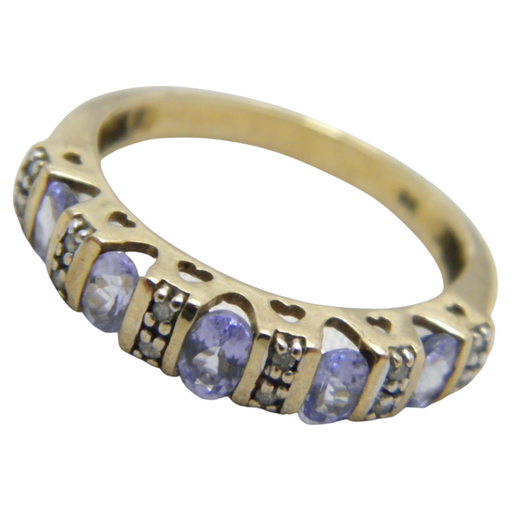 Vintage 9ct Gold Tanzanite Diamond Cluster Eternity Ring 375 Purity For Sale