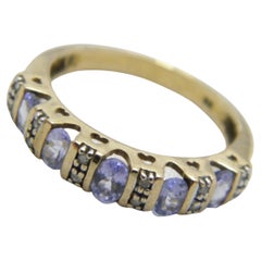 Vintage 9ct Gold Tanzanite Diamond Cluster Eternity Ring 375 Purity