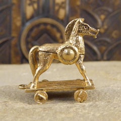 Vintage 9 Carat Gold Trojan Horse Charm with Hidden Tale Scene Inside