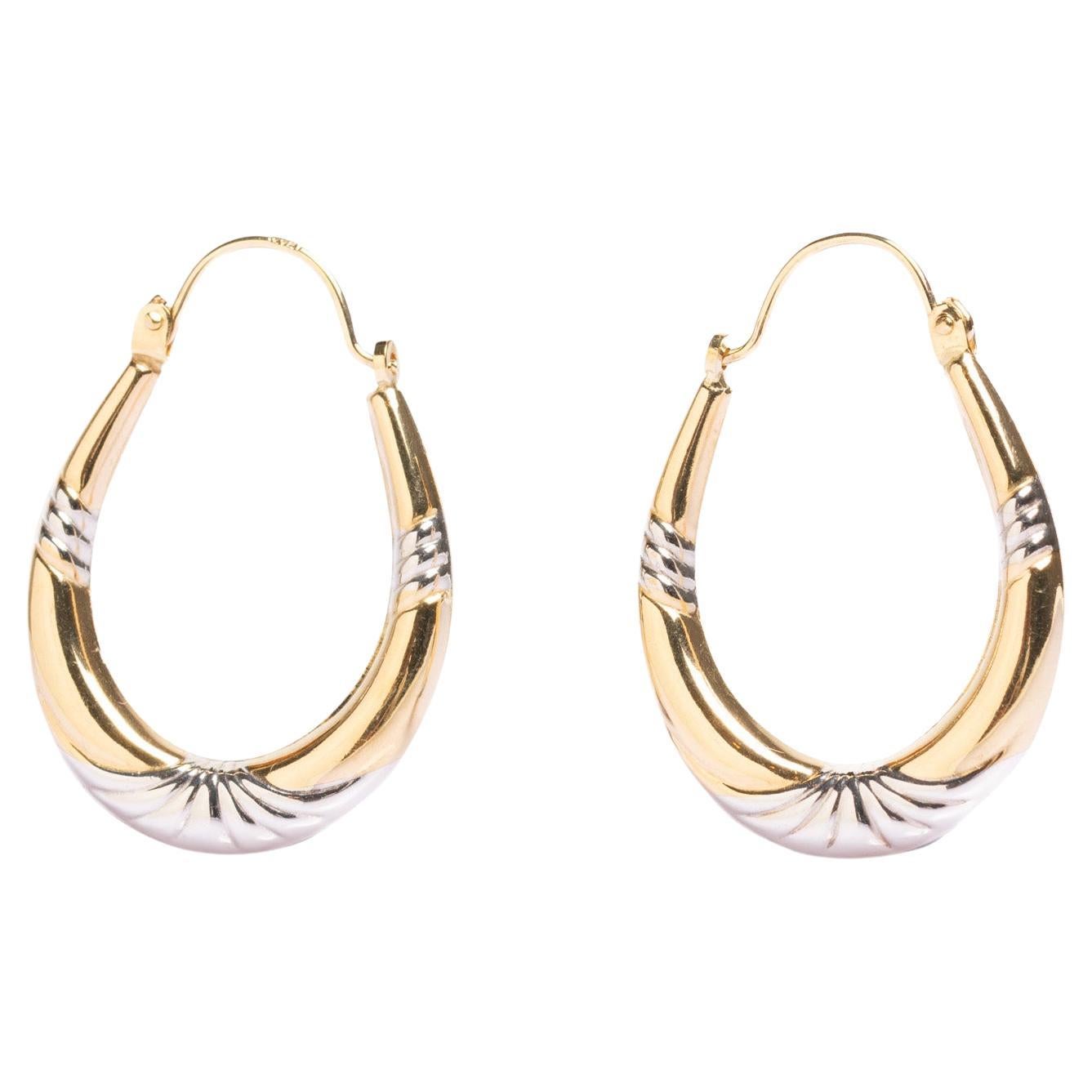 Boucles d'oreilles créoles vintage en or 9ct et deux tons