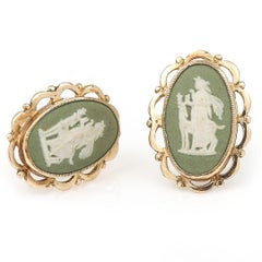 Vintage 9ct Gold Wedgwood Jasperware Artemis Cameo Stud Earrings, circa 1976