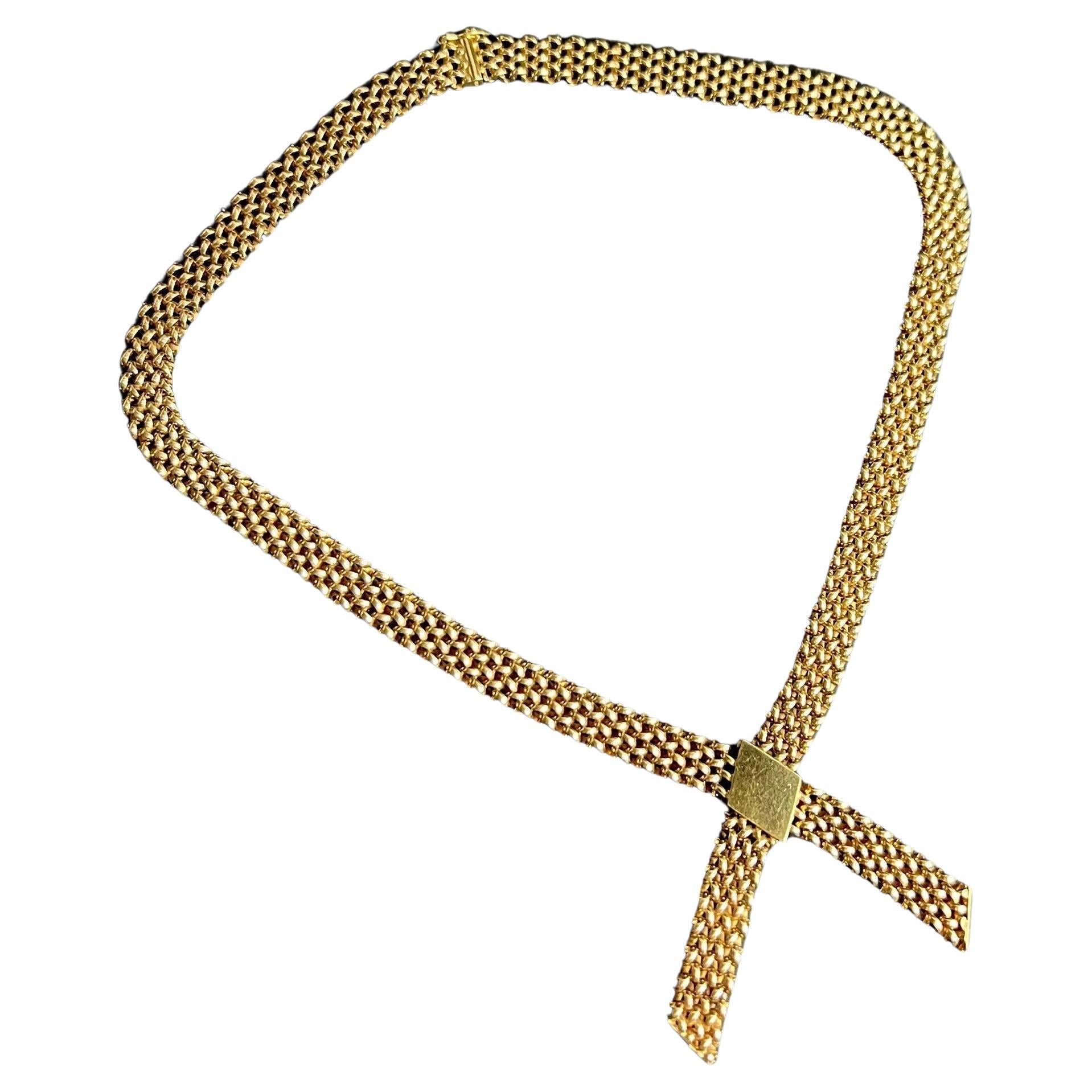 Vintage 9ct Gold Woven Link 1990s Cross Over Collar Necklace  In Good Condition In Brighton, GB