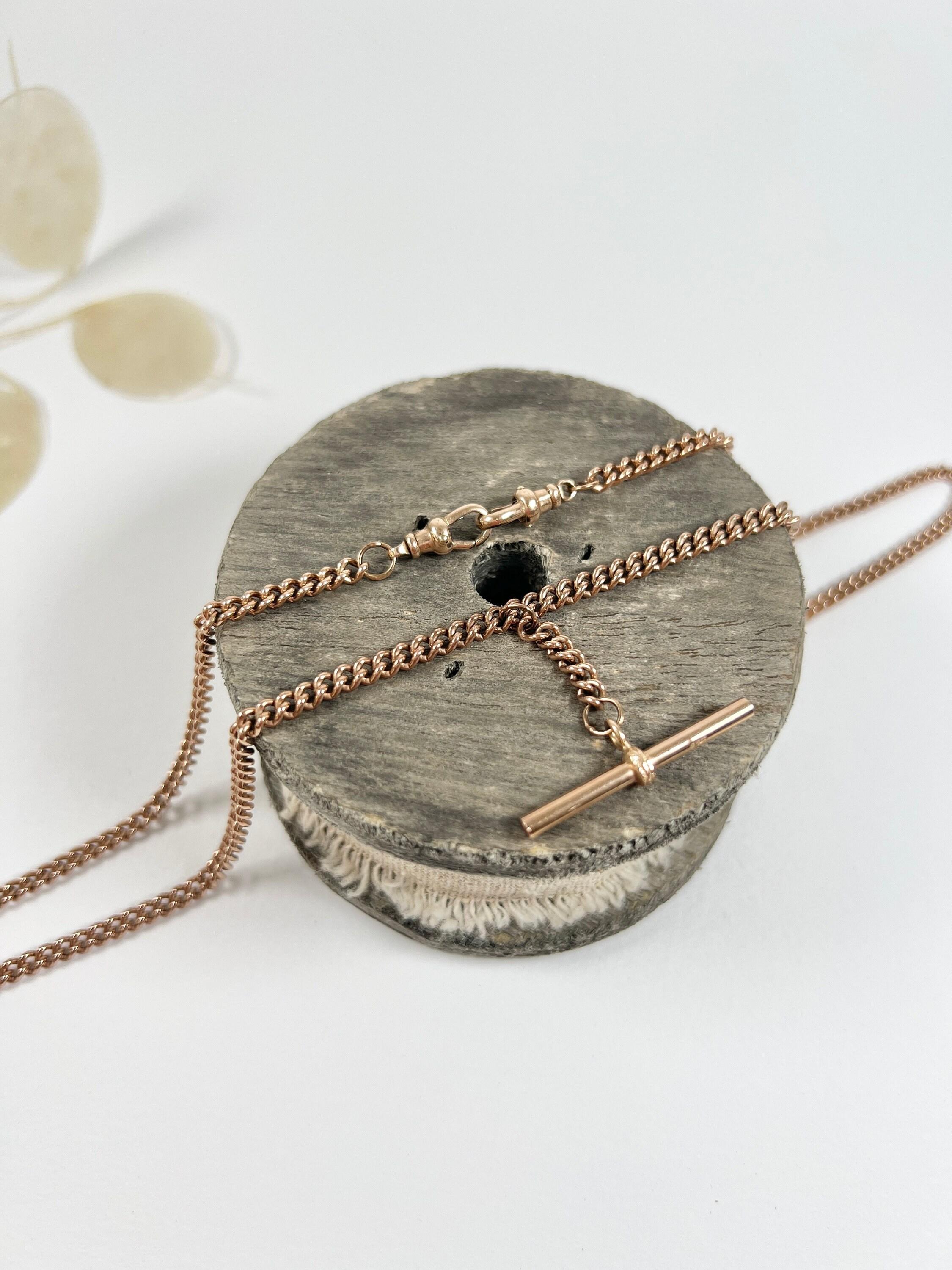 Vintage 9ct Rose Gold 20 3/4 pulgadas Curb Link Albert Watch Chain Con T Bar en venta 6