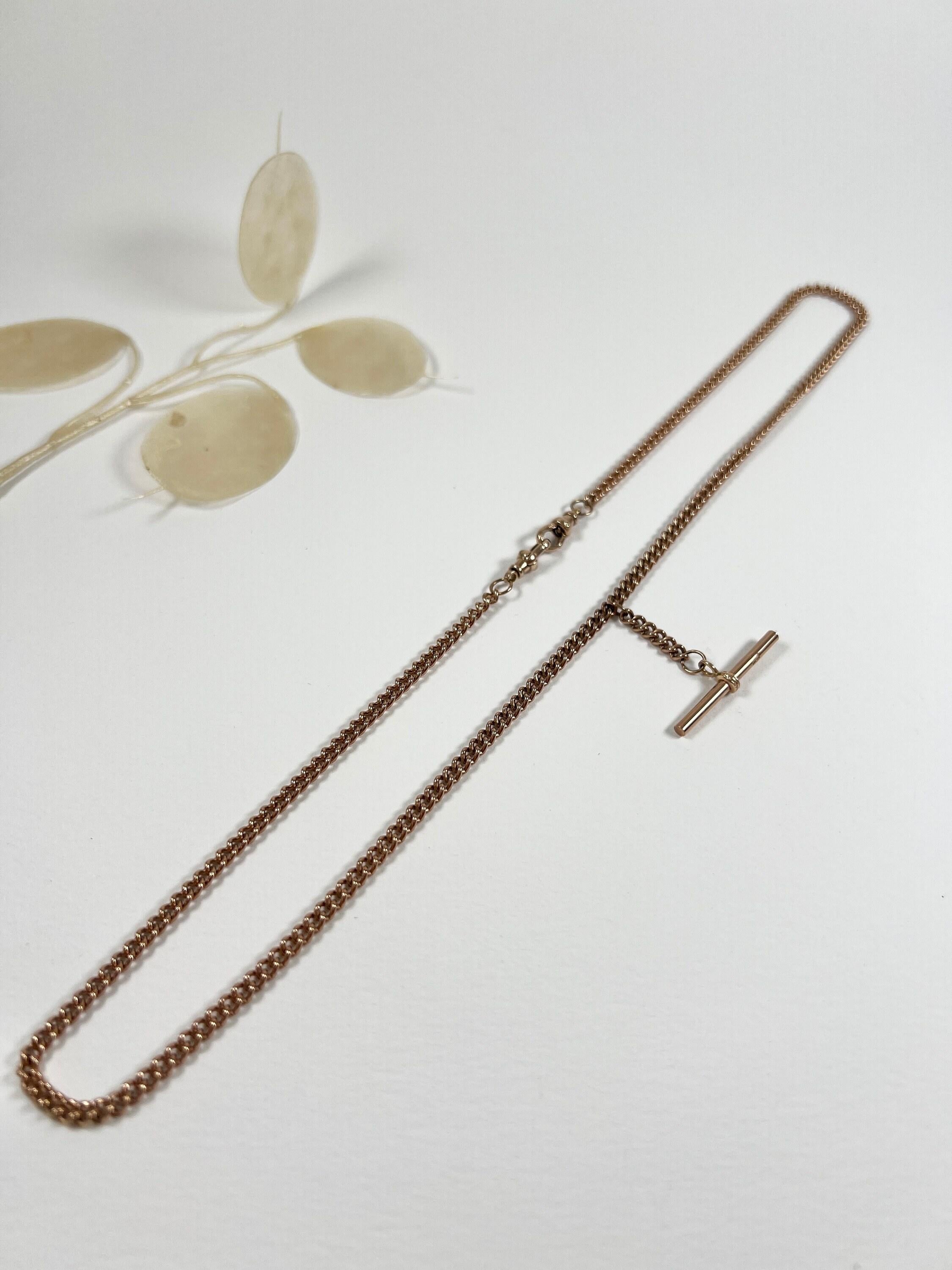 Vintage 9ct Rose Gold 20 3/4 pulgadas Curb Link Albert Watch Chain Con T Bar en venta 1
