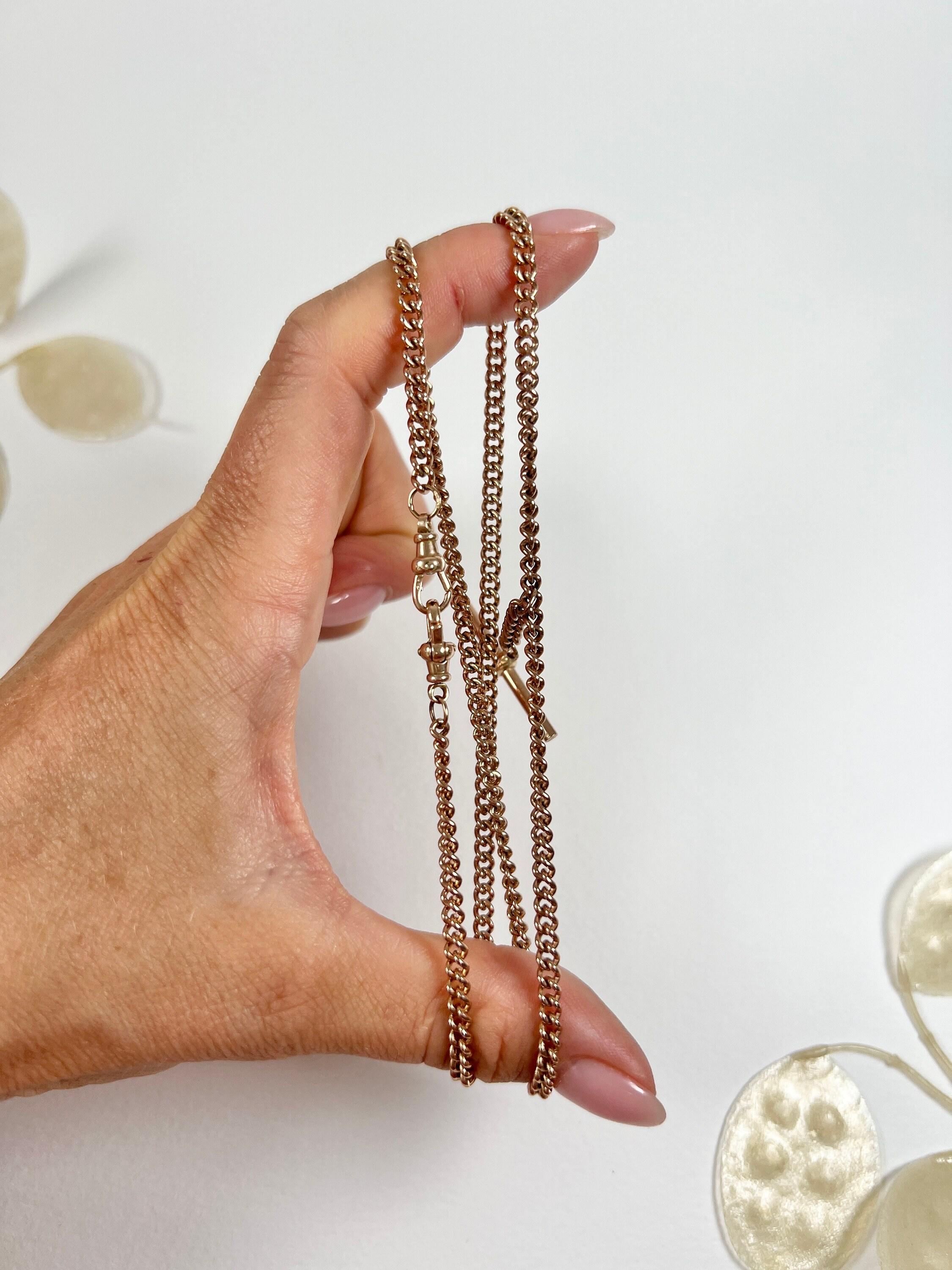 Vintage 9ct Rose Gold 20 3/4 pulgadas Curb Link Albert Watch Chain Con T Bar en venta 2