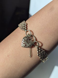 Vintage 9ct Rose & Yellow Gold Gate Link Bracelet Heart Padlock Flower Engraved