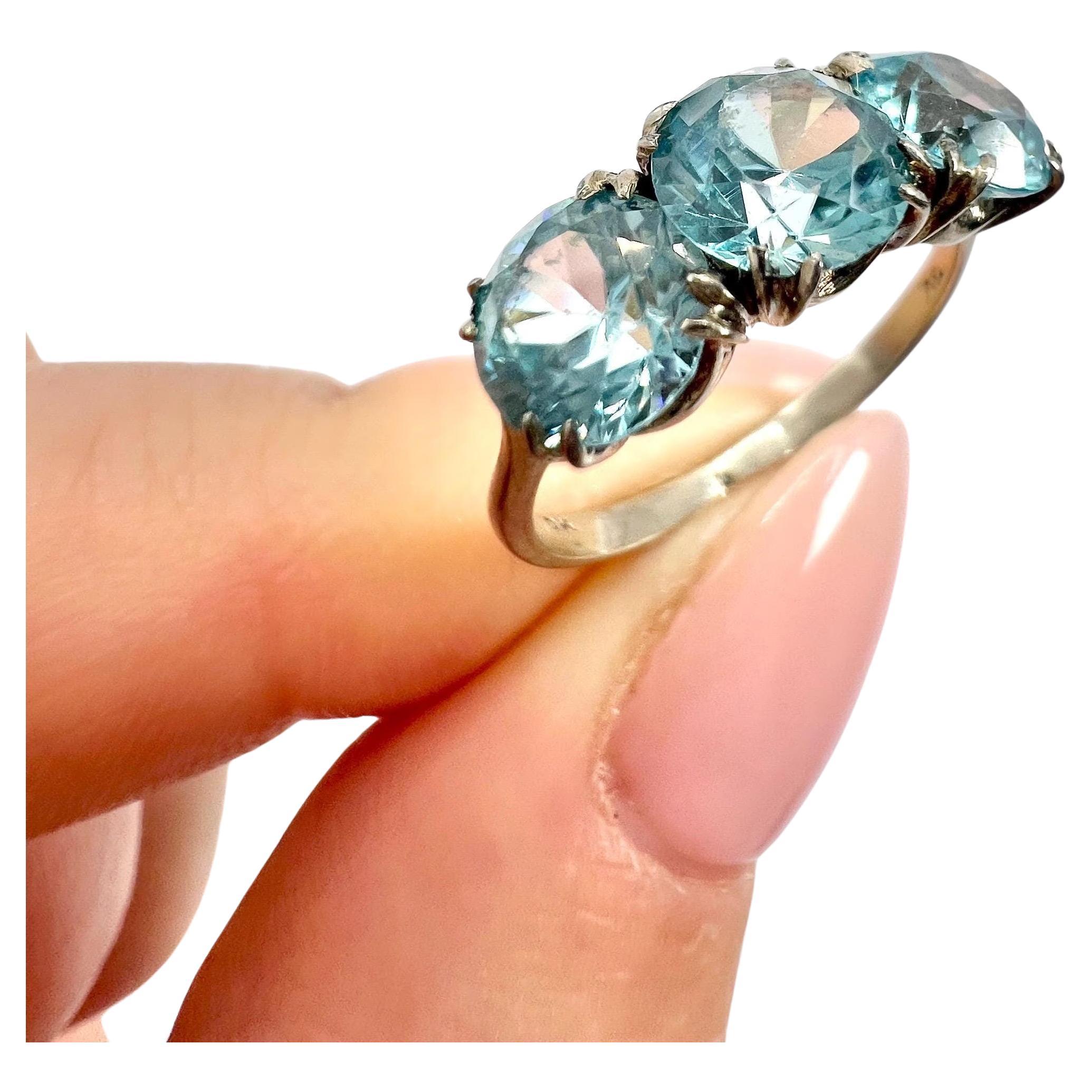Vintage 9ct White Gold, 1960s Three Stone Zircon Ring, Vintage Trilogy Ring