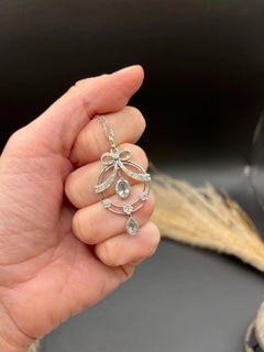 Vintage 9ct Weißgold, Art Deco Stil Aquamarin & Diamant Tropfen Anhänger