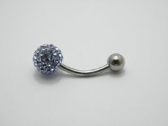 Vintage 9ct White Gold Blue Crystal Glitter Disco Ball Belly Bar, Heavy Gauge