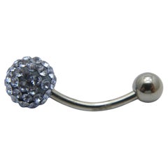 9 Karat Weißgold Blauer Kristall Glitter Disco Ball Belly Bar, schwerer Schliff
