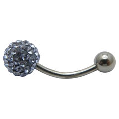 Vintage 9ct White Gold Blue Crystal Glitter Disco Ball Belly Bar, Heavy Gauge