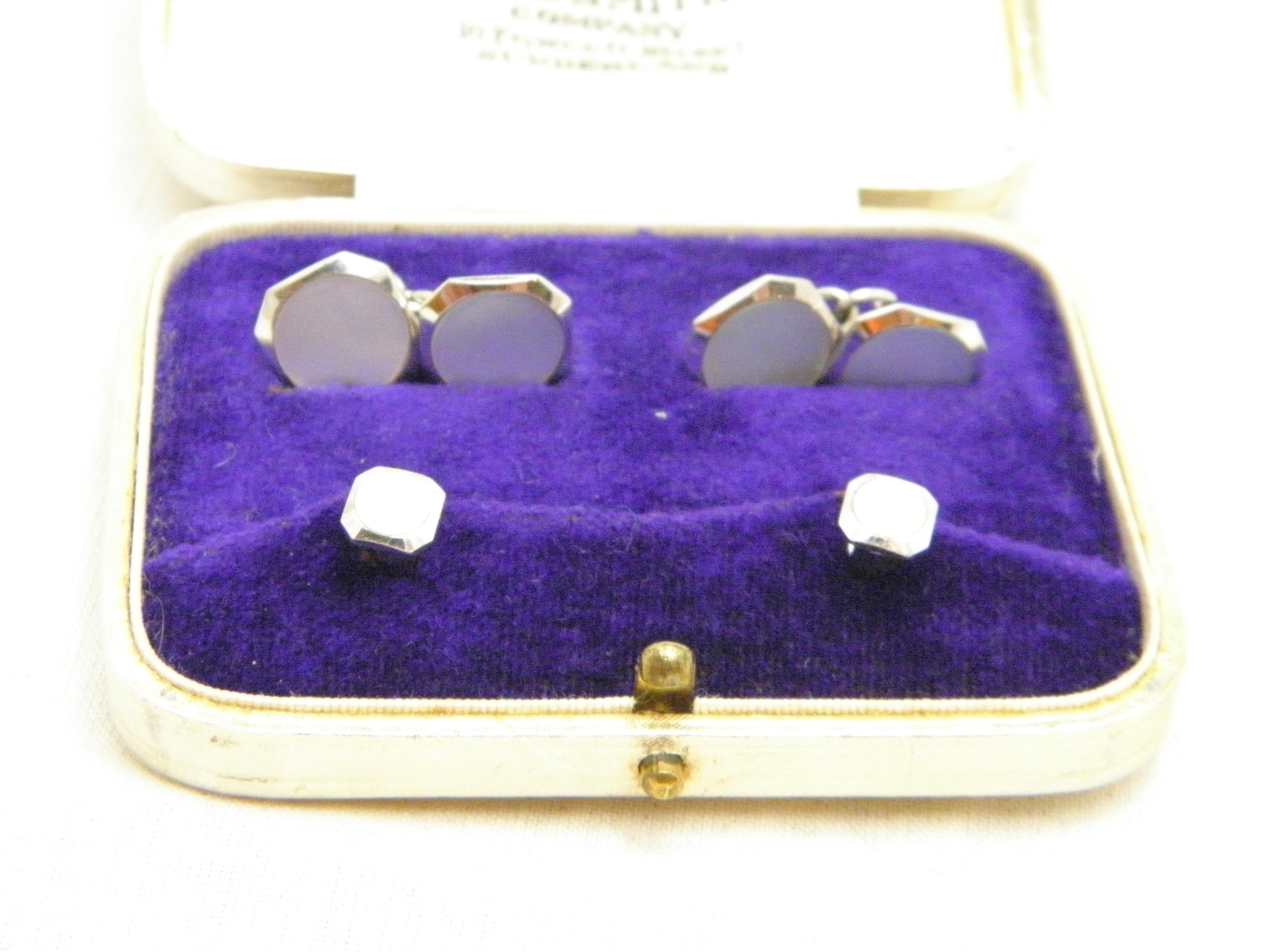 Vintage 9ct White Gold Cufflinks Collar Stud Set 375 Purity Heavy 8.2g Cuff Link For Sale 8