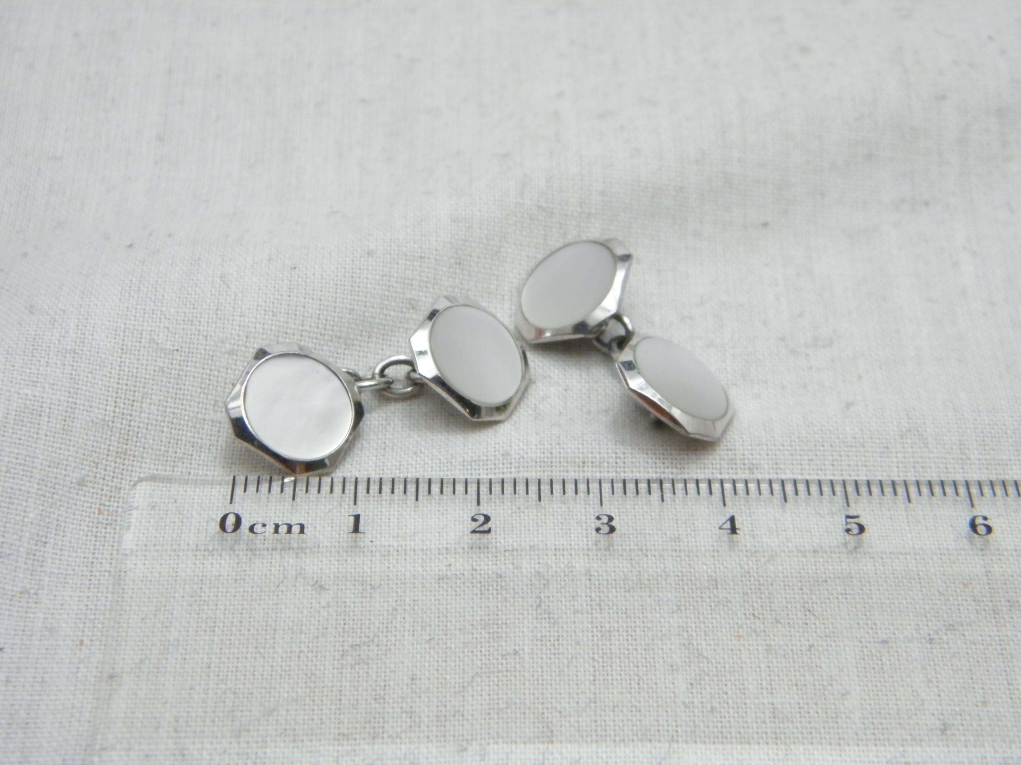 Vintage 9ct White Gold Cufflinks Collar Stud Set 375 Purity Heavy 8.2g Cuff Link For Sale 2