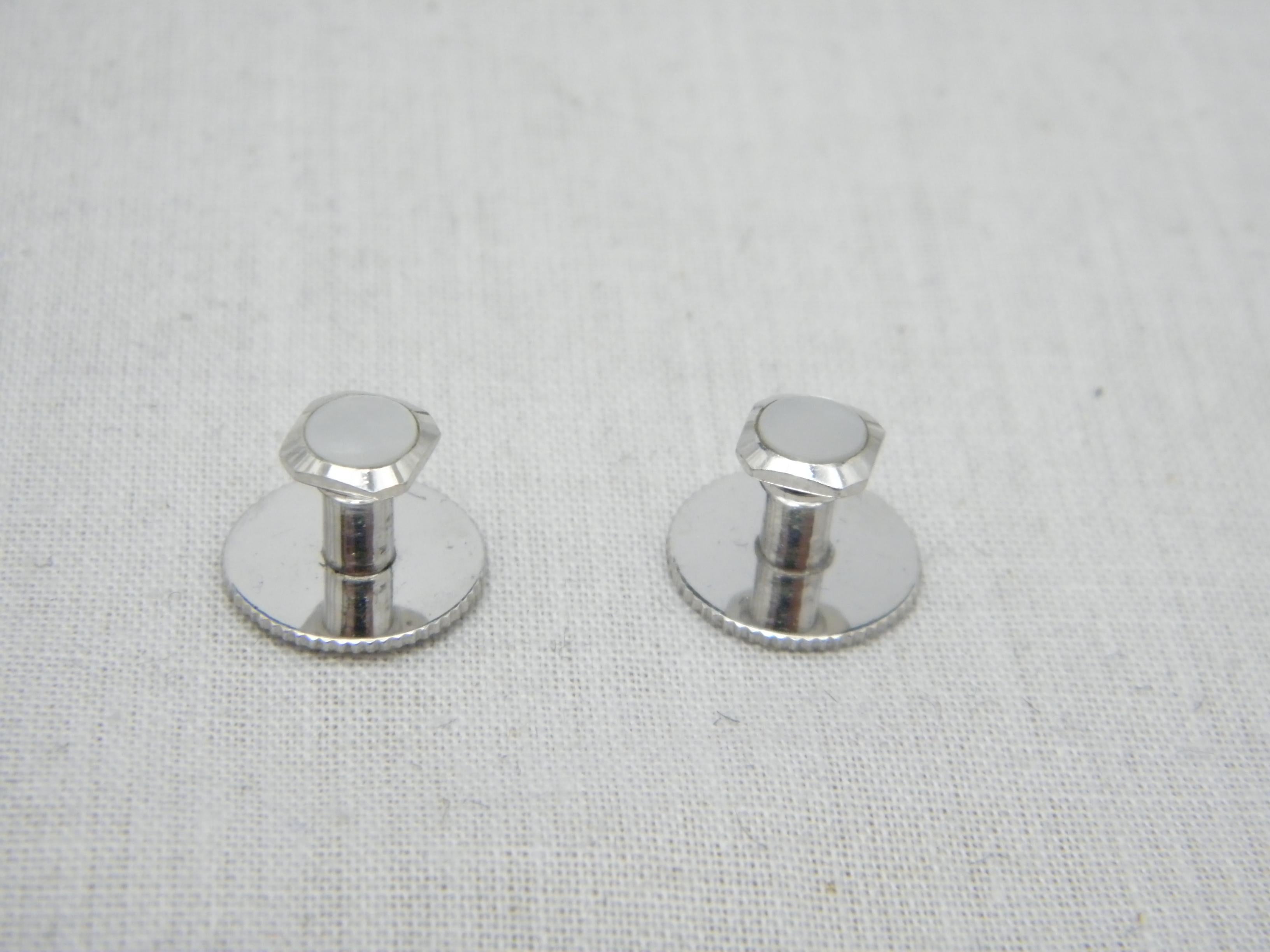 Vintage 9ct White Gold Cufflinks Collar Stud Set 375 Purity Heavy 8.2g Cuff Link For Sale 3