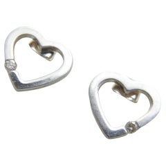 Vintage 9ct White Gold Diamond Heart Stud Earrings 375 Purity VGC