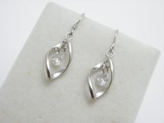 Vintage 9ct White Gold Diamond Paste Drop Dangle Earrings 375 Purity Large Heavy