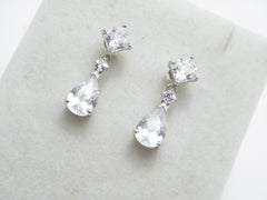 Vintage 9ct White Gold Diamond Paste Drop Dangle Earrings 375 Purity Large Heavy