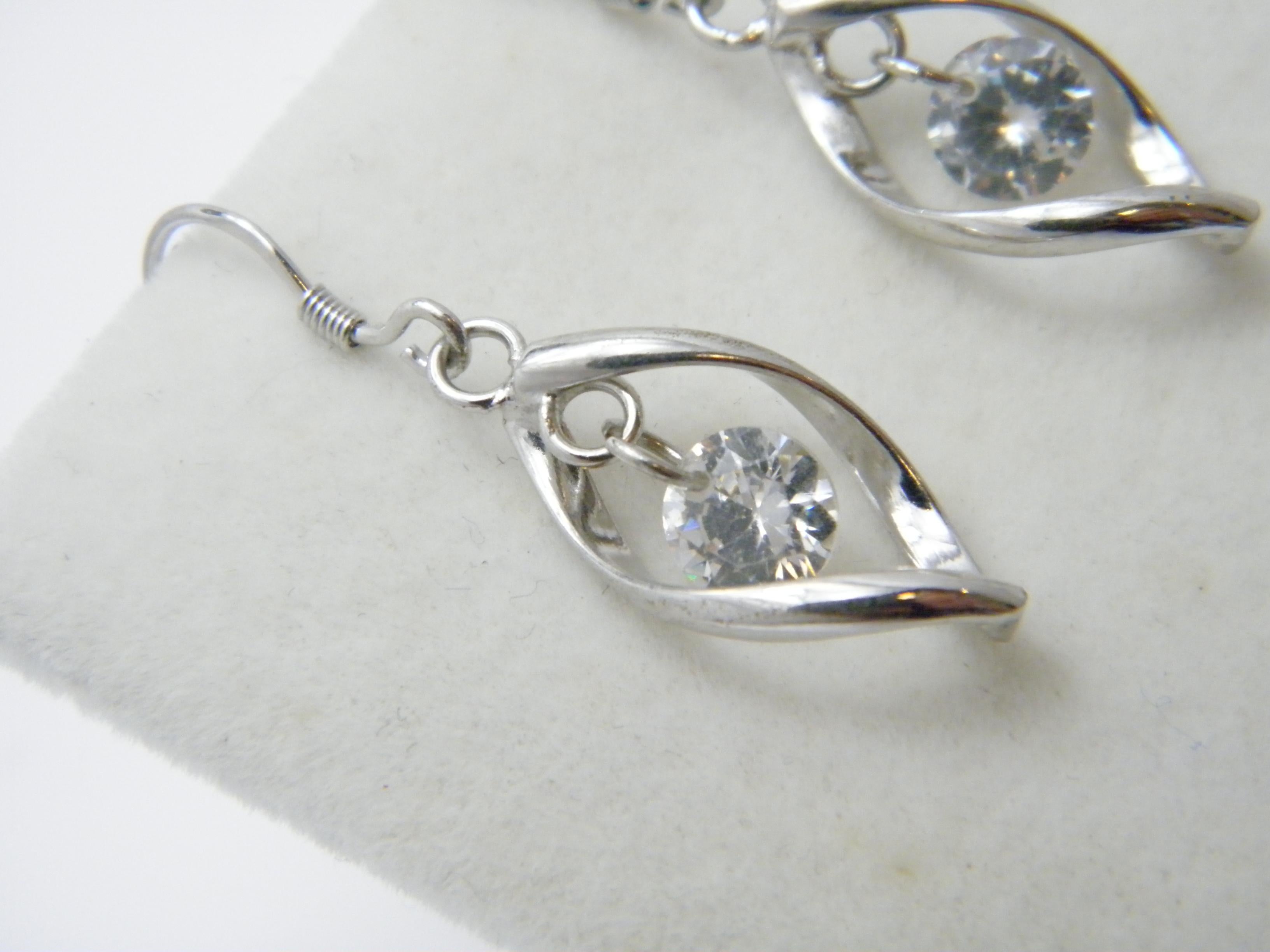 Round Cut Vintage 9ct White Gold Diamond Paste Drop Dangle Earrings 375 Purity Large Heavy For Sale