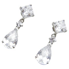 Vintage 9ct White Gold Diamond Paste Drop Dangle Earrings 375 Purity Large Heavy