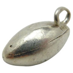 Used 9ct White Gold Rugby Ball Pendant Charm Fob c1970 375 Purity Heavy 3.8g