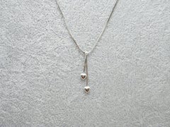 Vintage 9ct White Gold Twin Heart Lariat Pendant Necklace 16 Inch Snake Chain