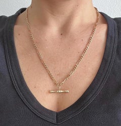 Vintage 9ct Yellow Gold, 19 Inch Figaro Link Albert Watch Chain Necklace