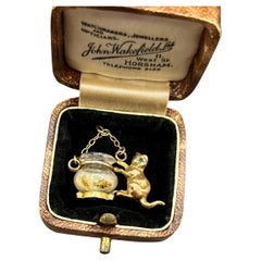 Vintage 9ct Yellow Gold, 1950s Cat and Glass Fish Bowl Pendant