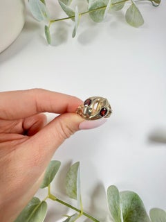 Vintage 9ct Yellow Gold 1960’s Double Headed Garnet Snake Ring