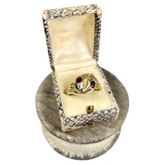 Vintage 9ct Gelbgold 1960's Double Headed Granat Schlange Ring