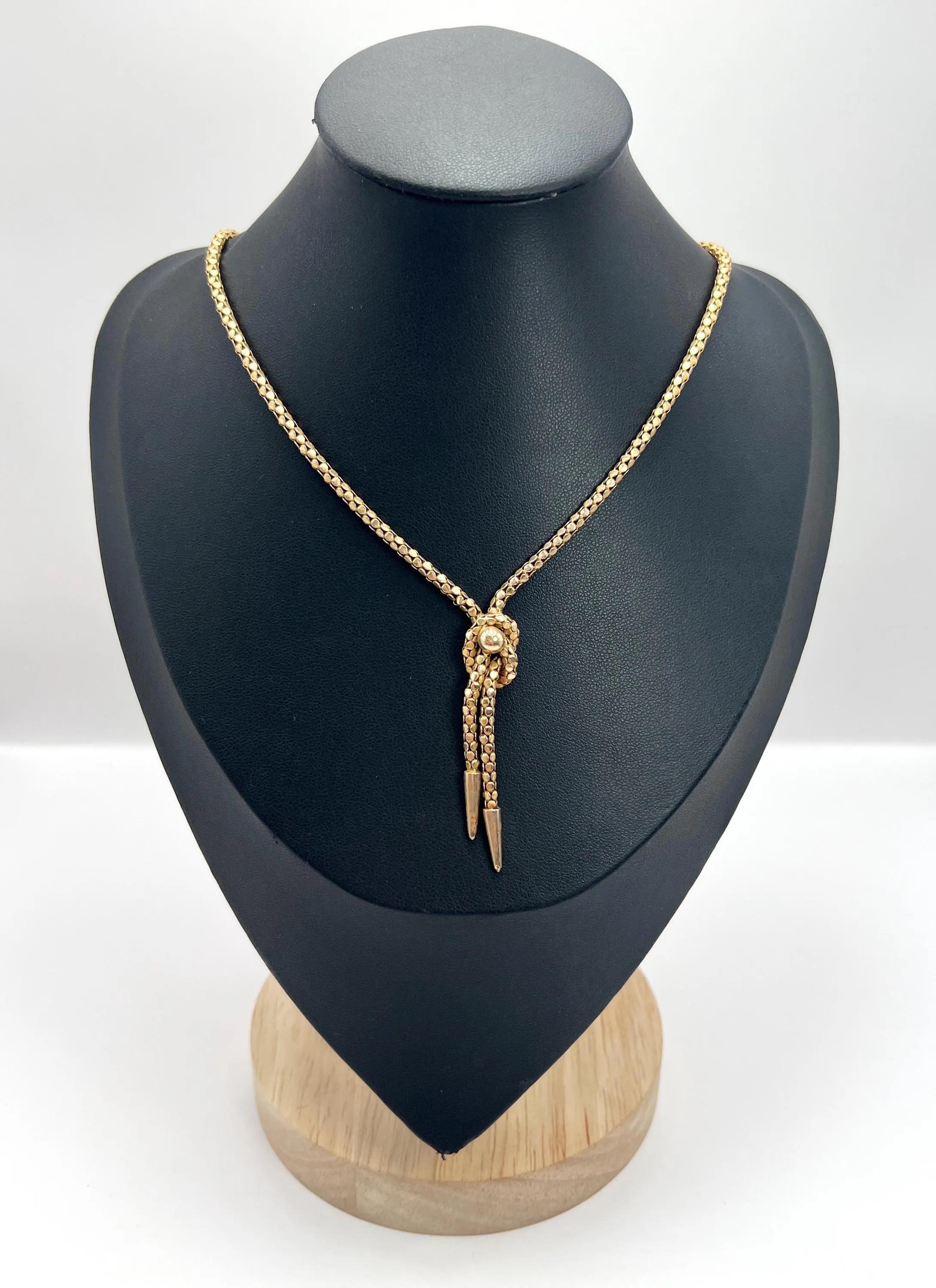 Italienische gestempelte Schlangengliederkette, Knoten-Halskette, Vintage, 9 Karat Gelbgold 1980er Jahre im Zustand „Gut“ im Angebot in Brighton, GB