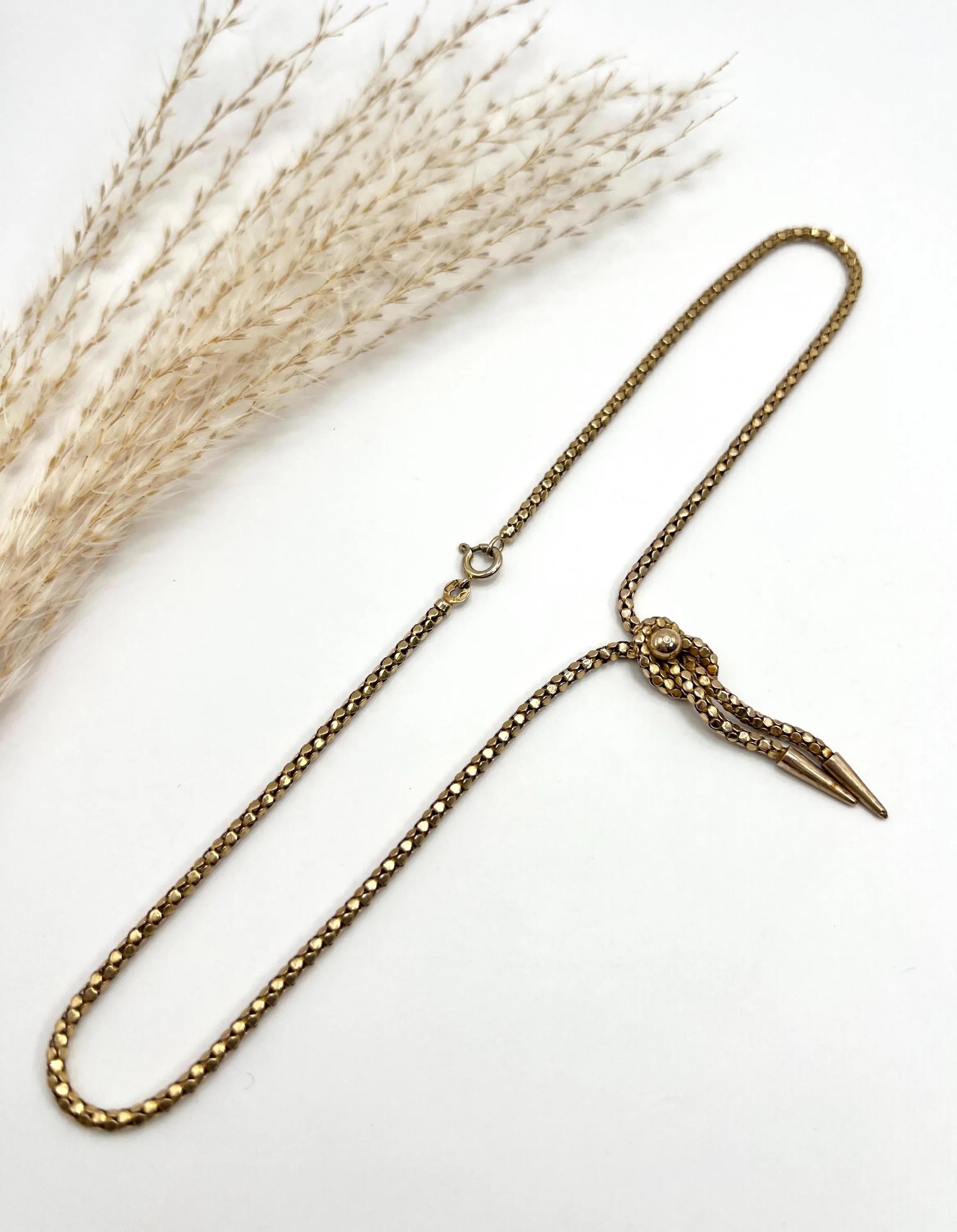 Italienische gestempelte Schlangengliederkette, Knoten-Halskette, Vintage, 9 Karat Gelbgold 1980er Jahre im Angebot 1