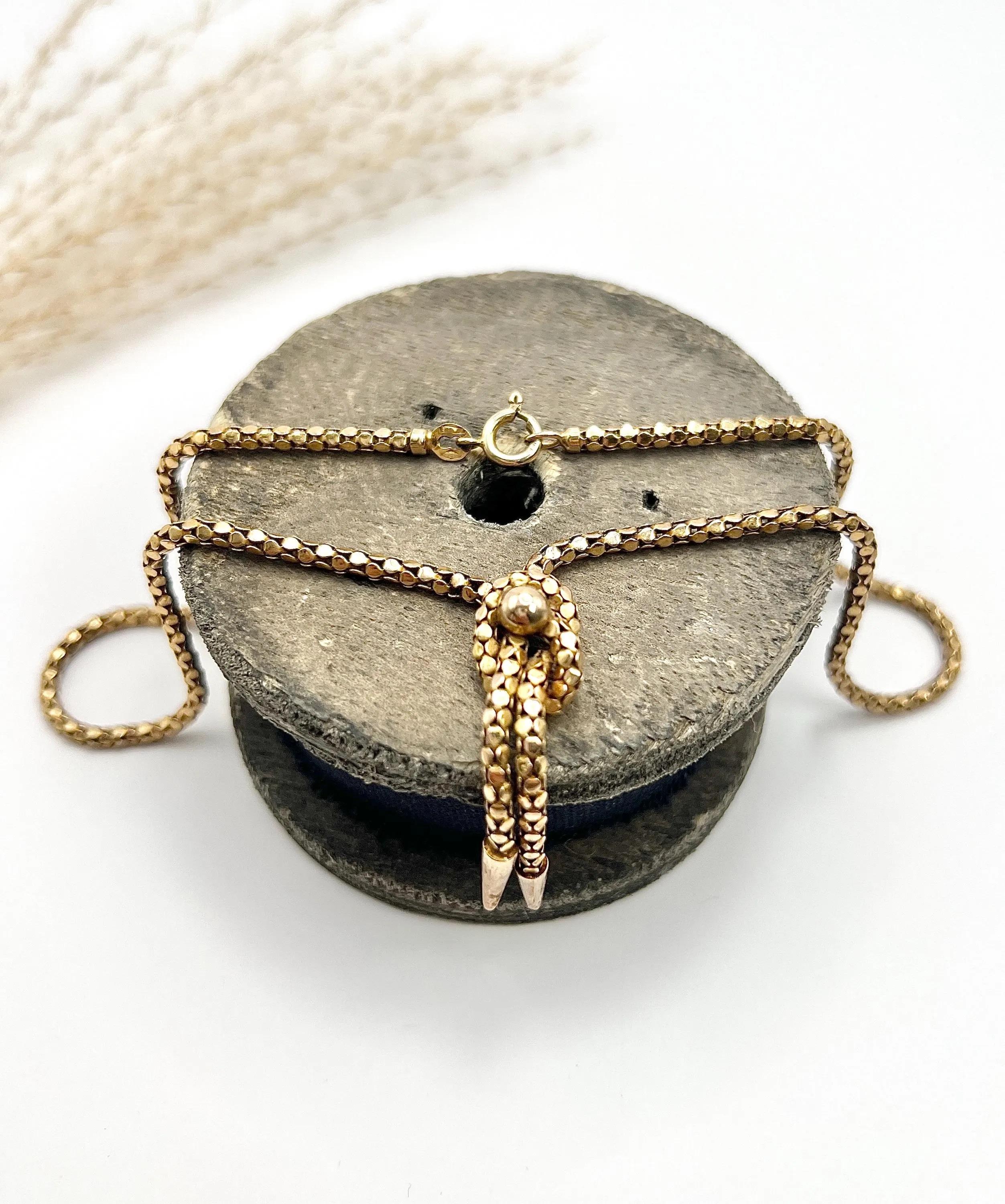 Italienische gestempelte Schlangengliederkette, Knoten-Halskette, Vintage, 9 Karat Gelbgold 1980er Jahre im Angebot 3