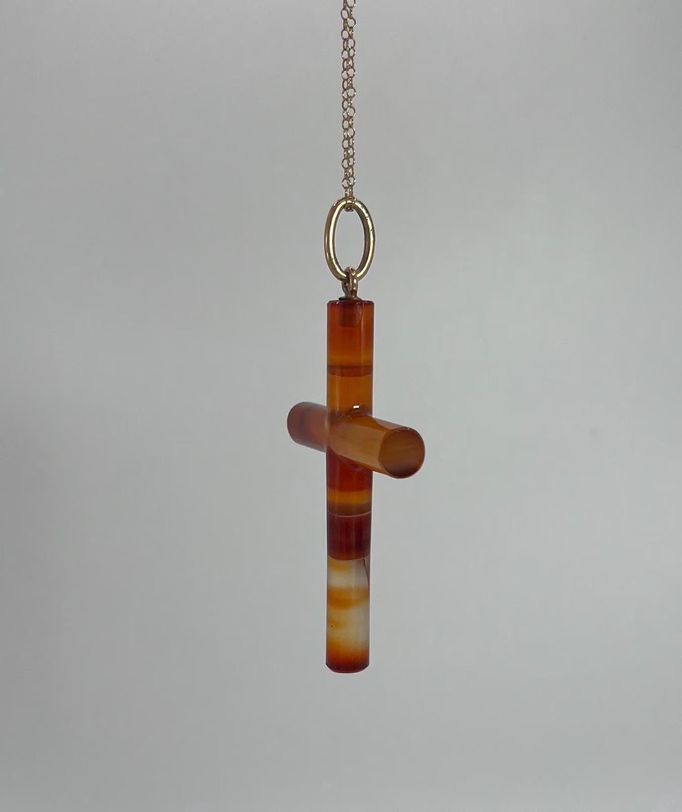 Vintage 9ct Yellow Gold Agate, Cross Pendant, Religious Jewellery im Angebot 5