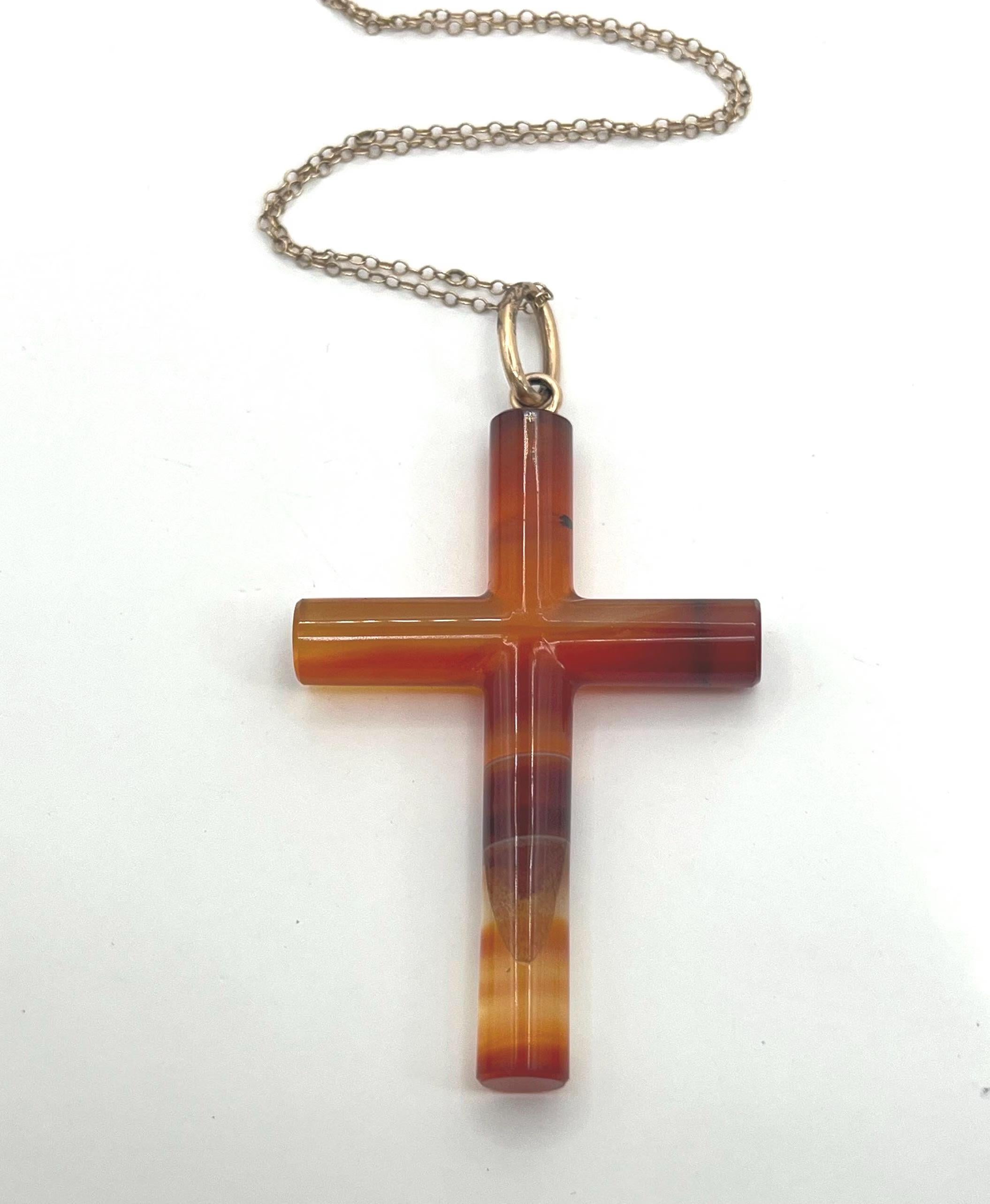 Vintage 9ct Yellow Gold Agate, Cross Pendant, Religious Jewellery im Angebot 4