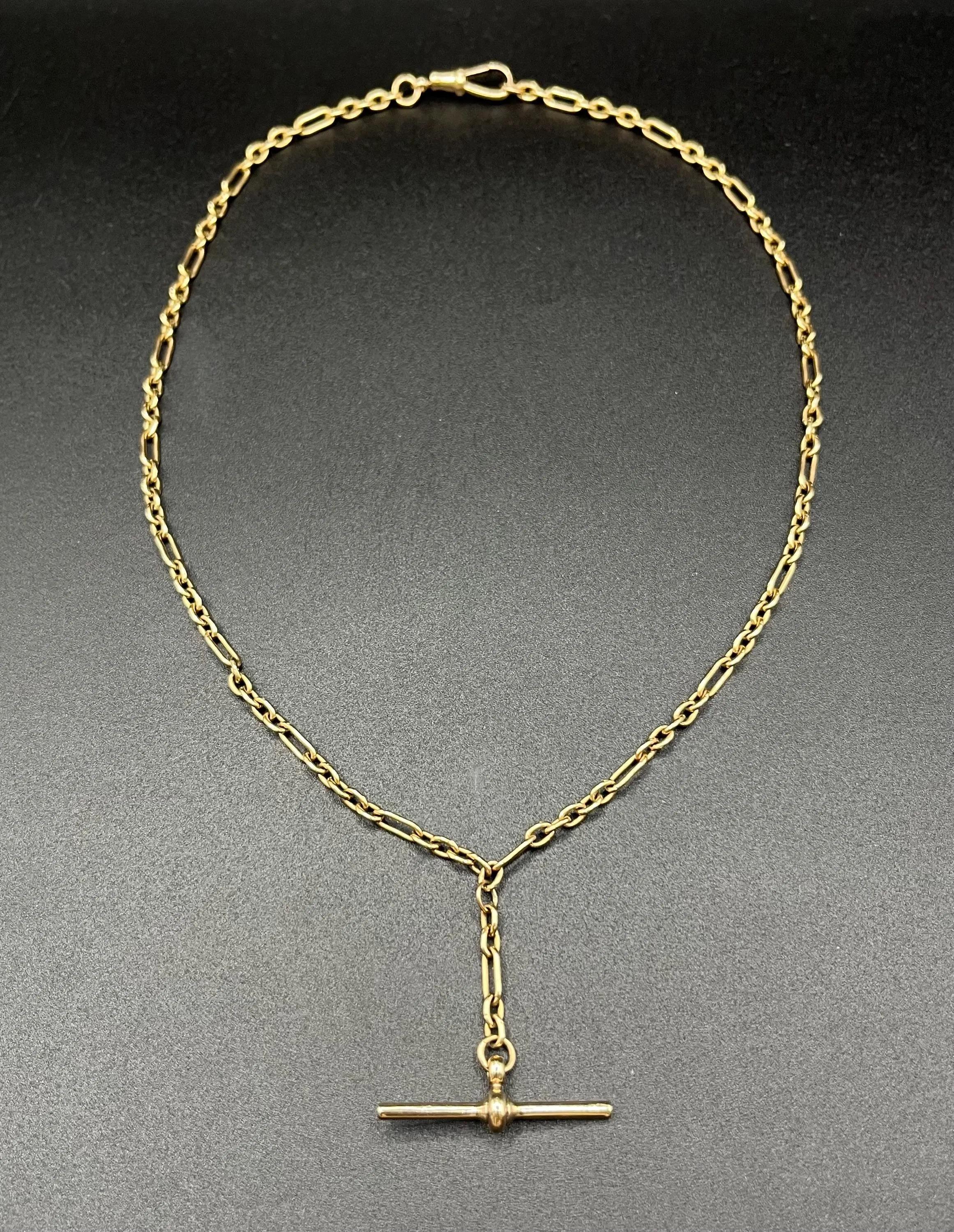 Catena Albert Gold d'epoca in oro giallo 9ct con barra a T, 18 pollici circa 1980 in vendita 1