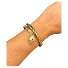 Vintage 9ct Yellow Gold Birmingham Hallmarked, 1970s Ruby Eye Snake Bracelet