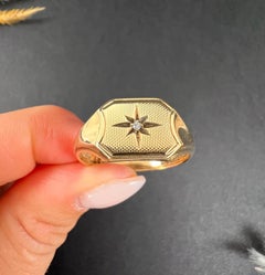 Vintage 9ct Yellow Gold Birmingham Hallmarked 1987, Star Set Diamond Signet Ring