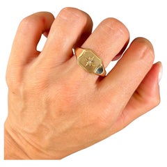 Vintage 9ct Yellow Gold Birmingham Hallmarked 1987, Star Set Diamond Signet Ring