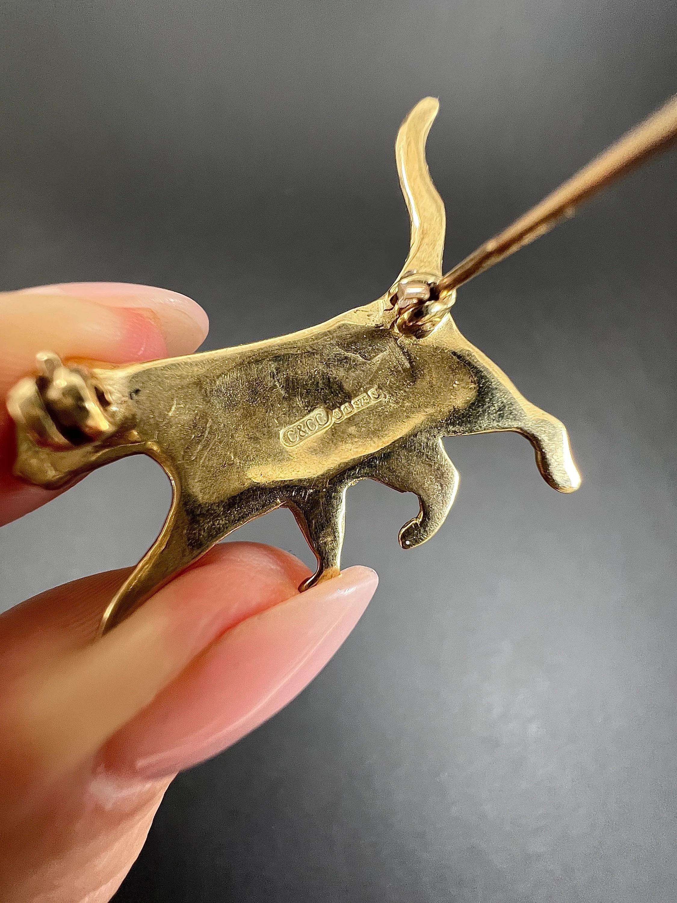 Women's or Men's Vintage 9ct Yellow Gold, Cat Brooch Hallmarked Sheffield 1992