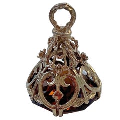 Vintage 9ct Yellow Gold Citrine Fob Seal Pendant