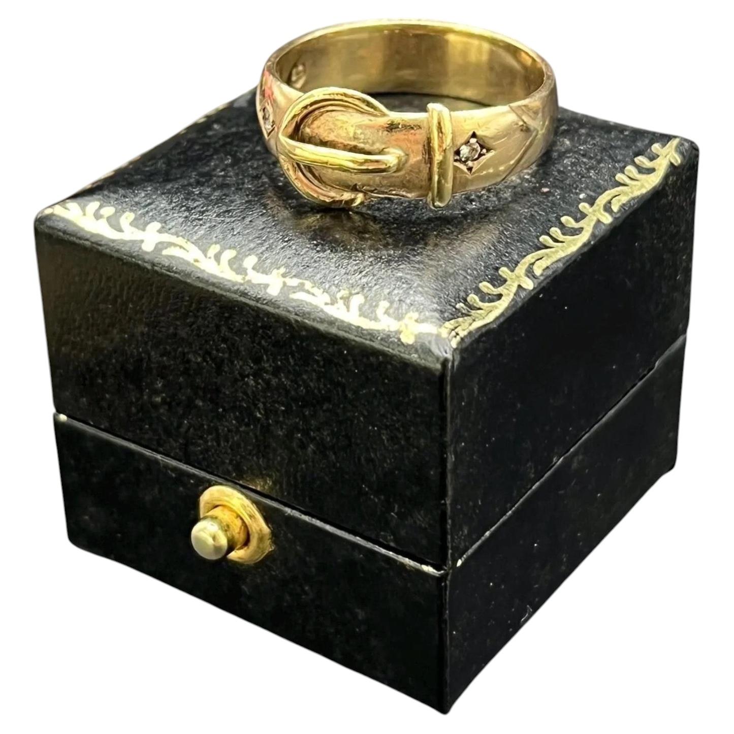 Vintage 9ct Yellow Gold, Diamond Buckle / Belt Ring, Hallmarked London 1962