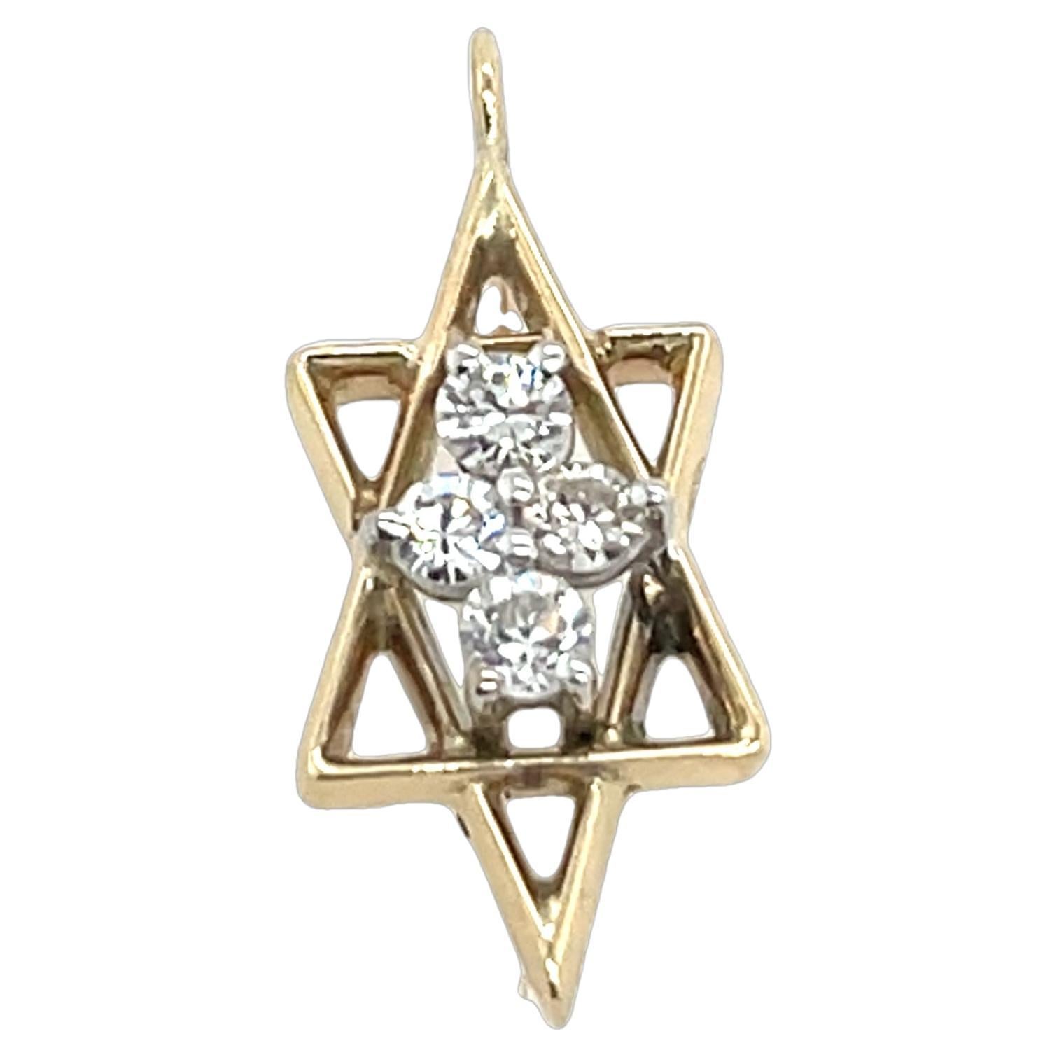 Vintage 9ct Yellow Gold Diamond Star of David Pendant