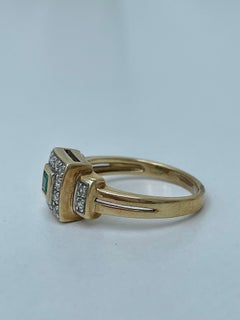 Vintage 9ct Yellow Gold Emerald and Diamond Square Ring