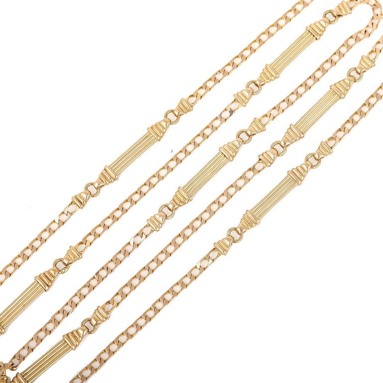 Vintage 9 Carat Yellow Gold Fancy Link Long Chain, circa 1987 For Sale at 1stDibs